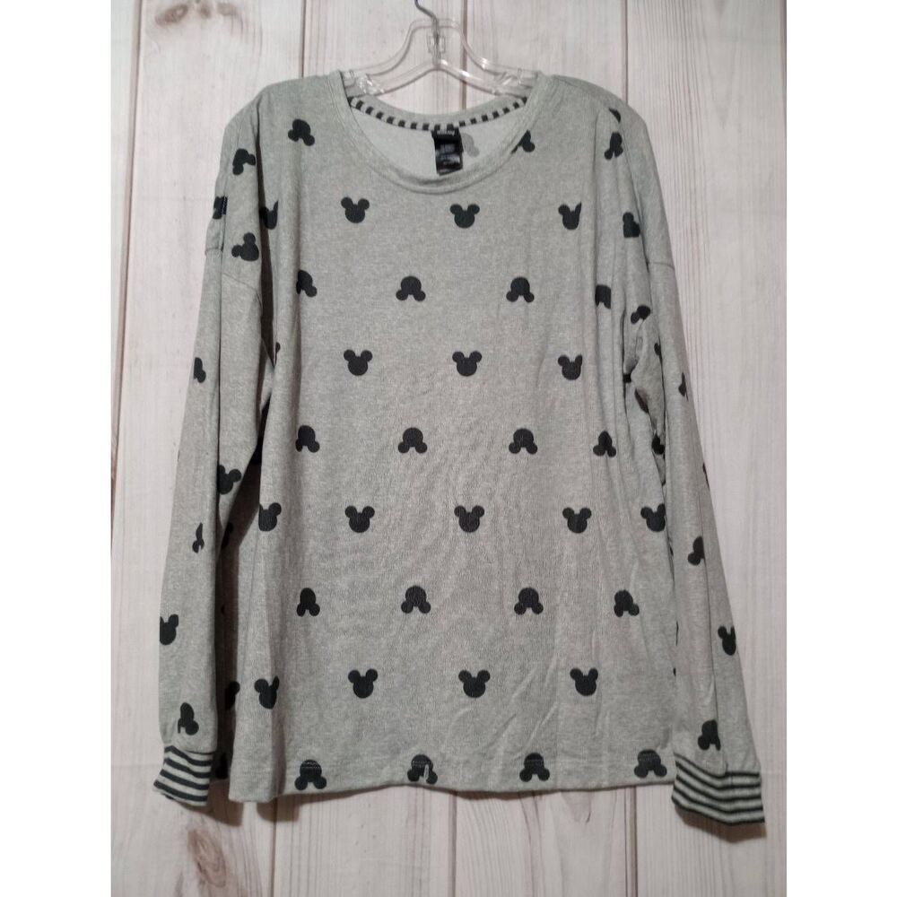 Disney Shirt Ladies Large Mickey Mouse Lounge Soft Light Weight Gray‎ Black